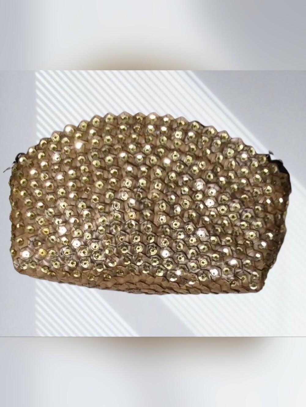 Straw gold sequined makeup bag  pouch